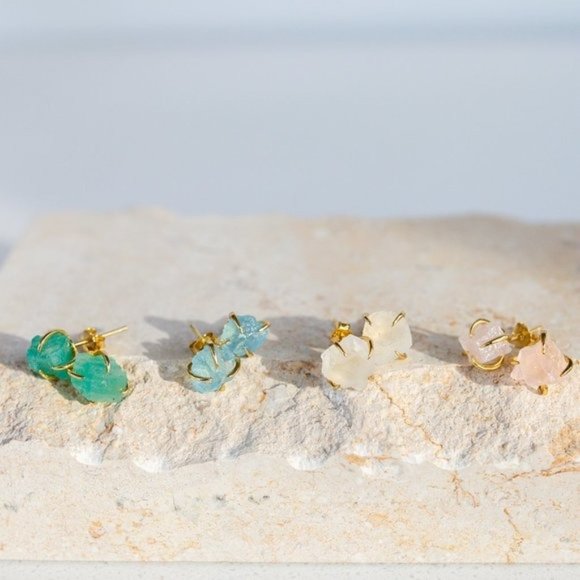 BUNDLE GENUINE AQUAMARINE Stud Earrings & Aquamarine Bracelet non-tarnish Gold - Picture 10 of 15
